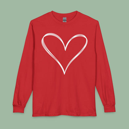 Valentine’s Day Vegan Heart Shirt – Eco-Friendly Long Sleeve Tee | Order Now