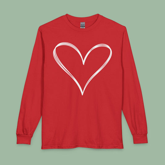 Valentine’s Day Vegan Heart Shirt – Eco-Friendly Long Sleeve Tee | Order Now