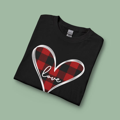 Buffalo Plaid Heart Love Shirt – Vegan Valentine’s Long Sleeve Tee | Shop Now