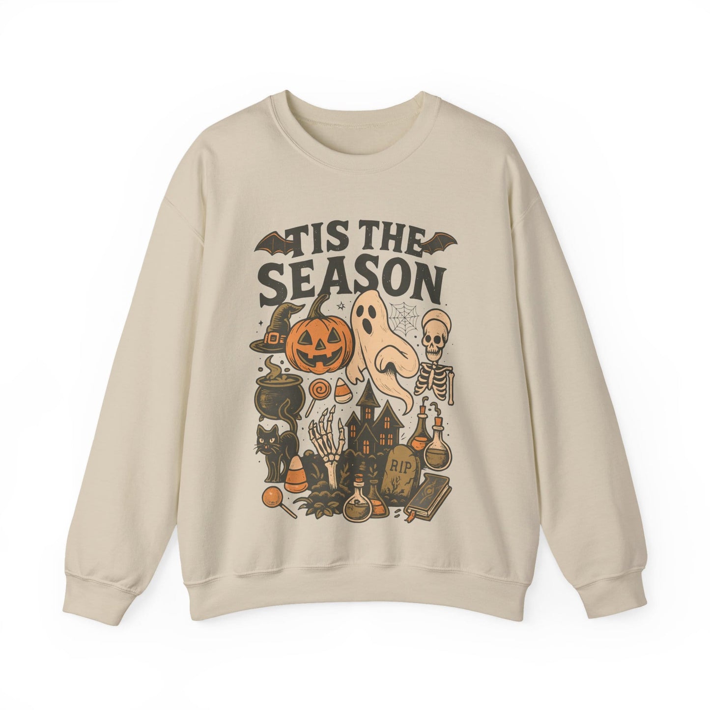 Tis The Season -Ghost & Pumpkin Halloween Crewneck Sweatshirt