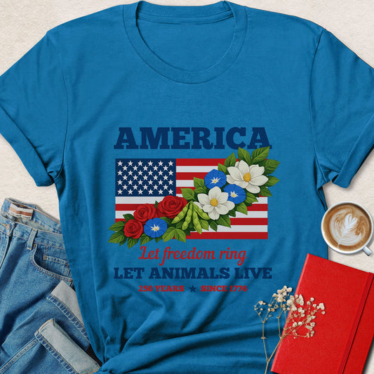Let Freedom Ring Let Animals Live Floral Vegan T-Shirt