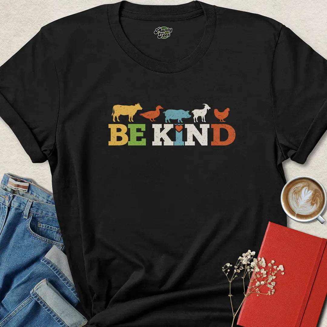 Be Kind Animal Shirt – Colorful Vegan Message Tee for Compassionate Living