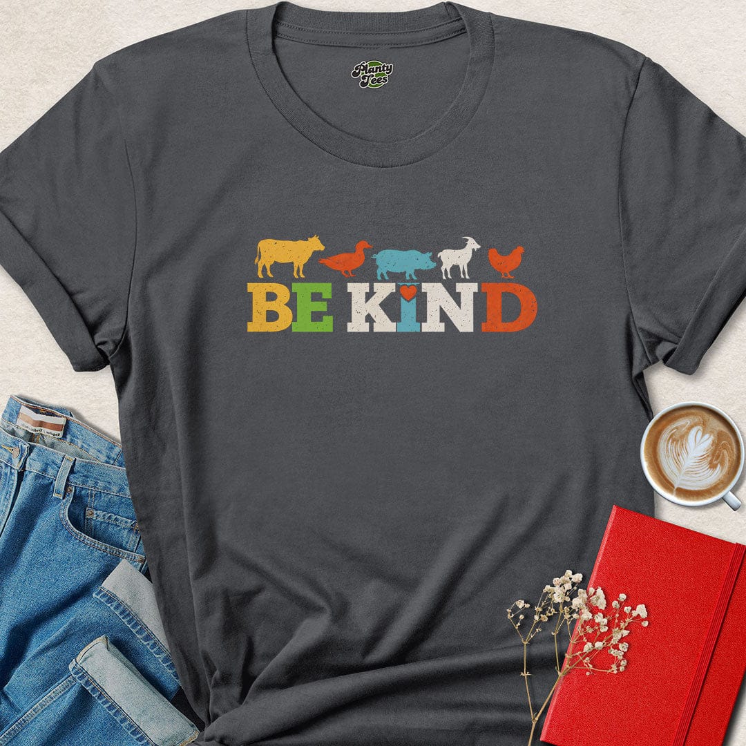 Be Kind Animal Shirt – Colorful Vegan Message Tee for Compassionate Living