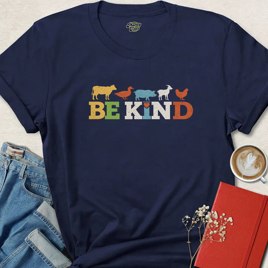 Be Kind Animal Shirt – Colorful Vegan Message Tee for Compassionate Living