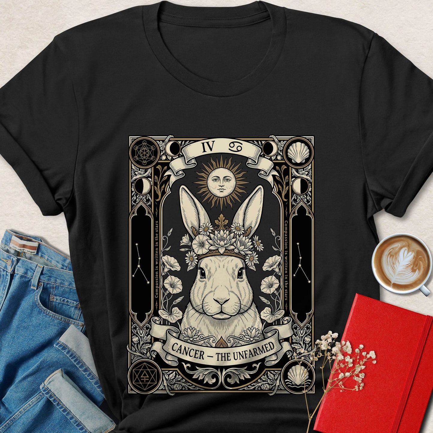Cancer Zodiac Rabbit Vegan Shirt Animal Rights Tee