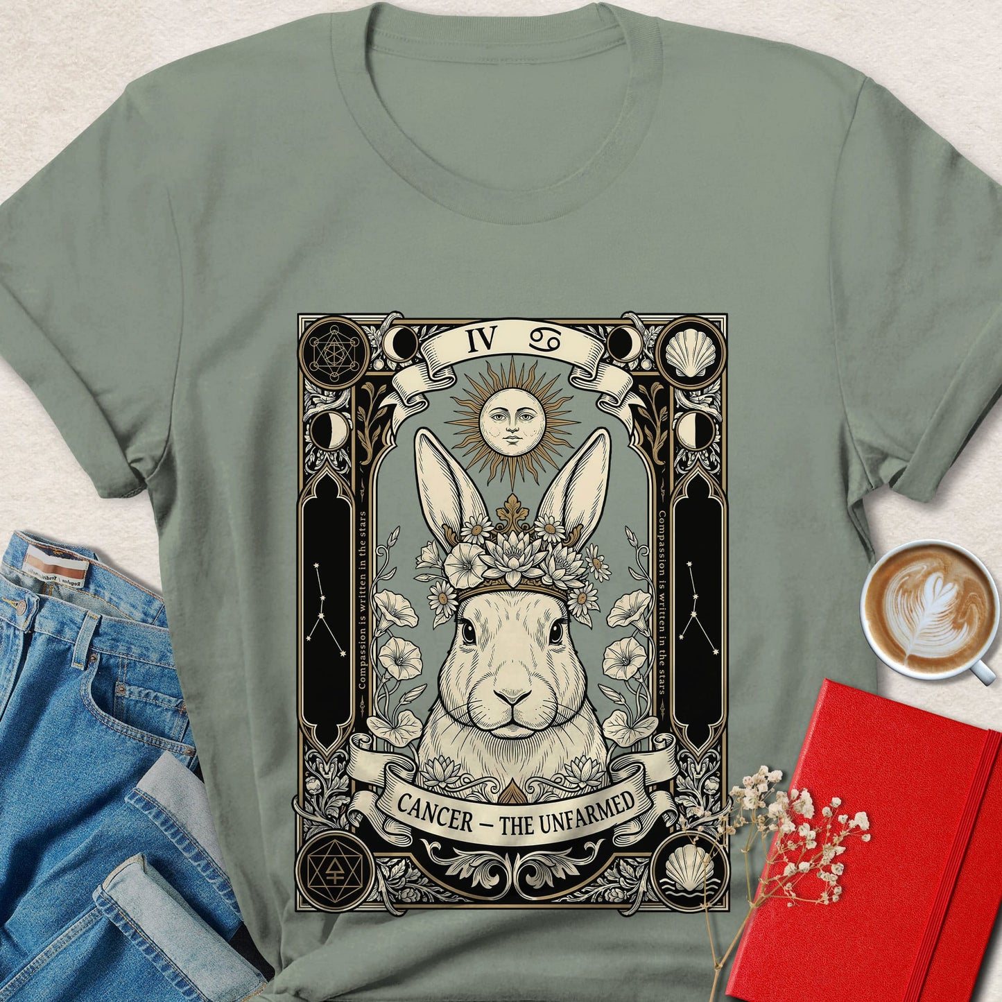 Cancer Zodiac Rabbit Vegan Shirt Animal Rights Tee