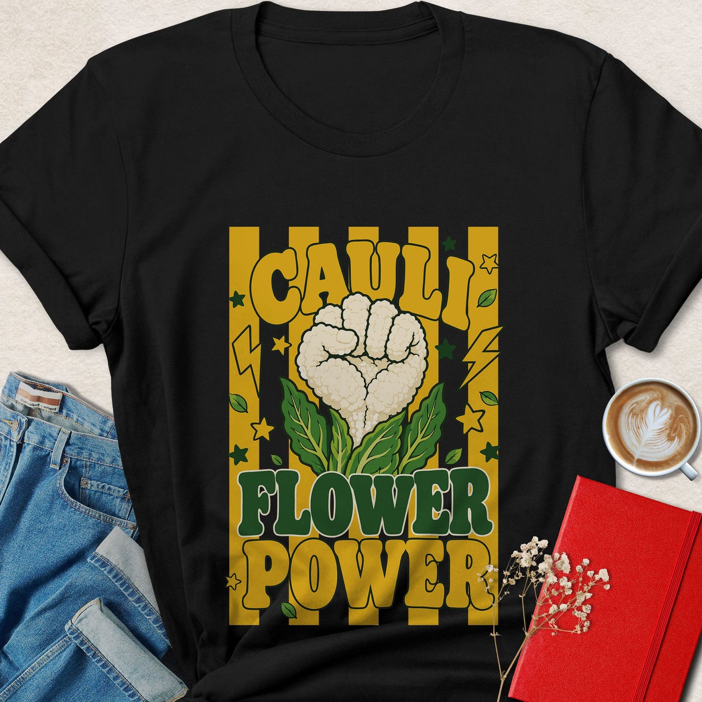 Cauli Flower Power T-shirt | Funny Retro Vegan Veggie Tee