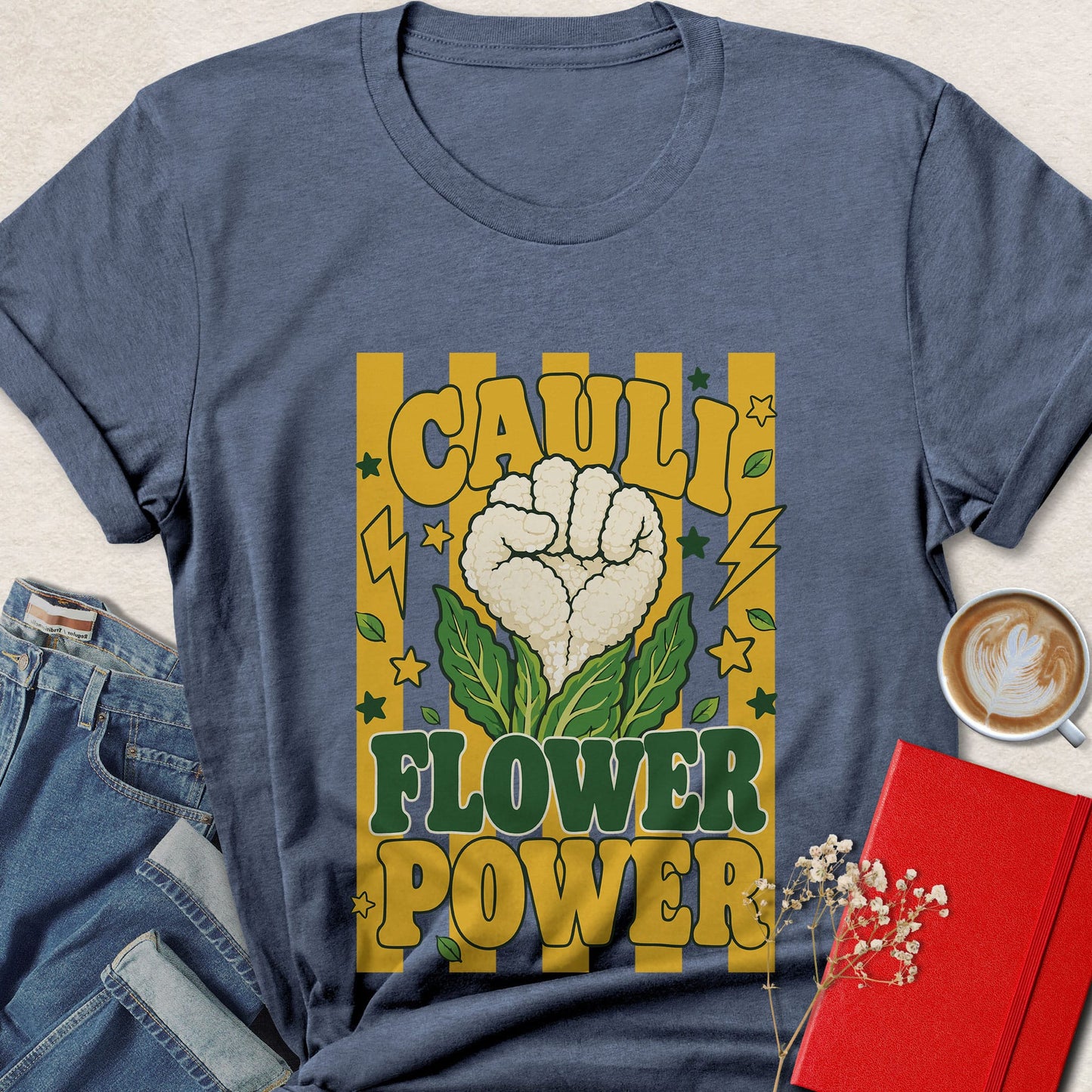 Cauli Flower Power T-shirt | Funny Retro Vegan Veggie Tee