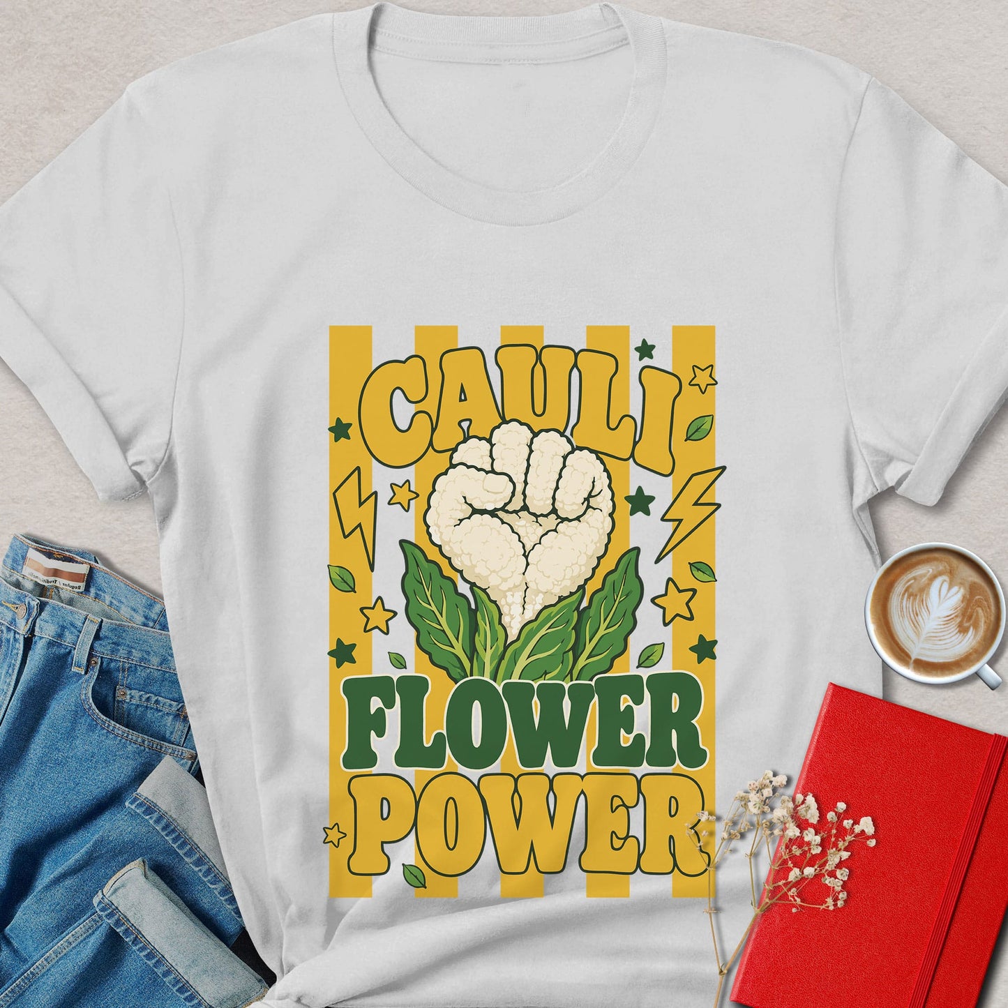 Cauli Flower Power T-shirt | Funny Retro Vegan Veggie Tee