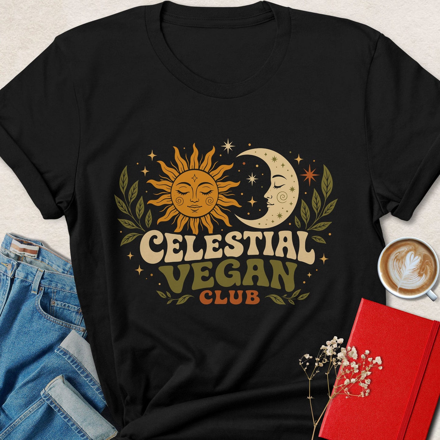 Celestial Vegan Club Shirt | Retro Boho Vegan Graphic Tee