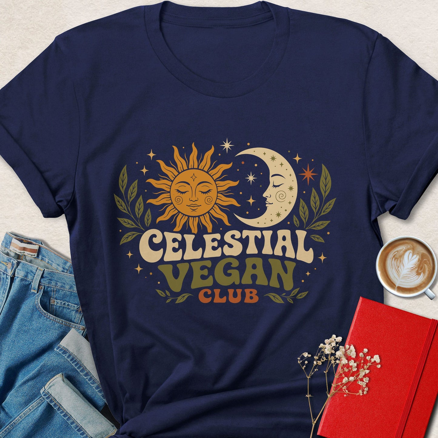 Celestial Vegan Club Shirt | Retro Boho Vegan Graphic Tee