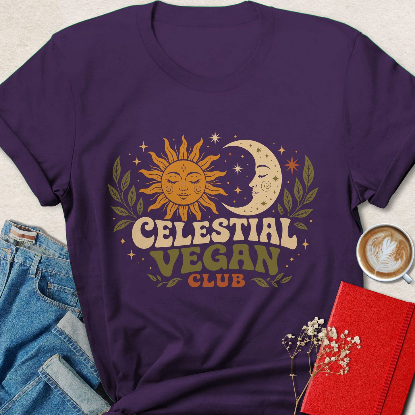 Celestial Vegan Club Shirt | Retro Boho Vegan Graphic Tee