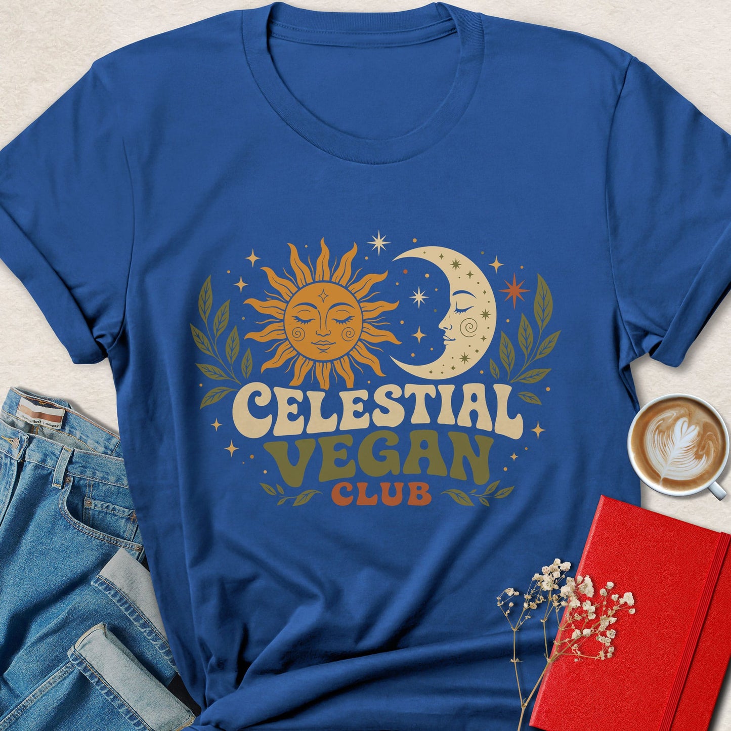 Celestial Vegan Club Shirt | Retro Boho Vegan Graphic Tee