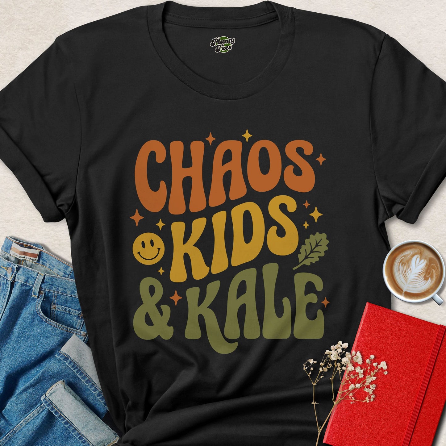 Chaos Kids and Kale Shirt Funny Vegan Parent Graphic Tee