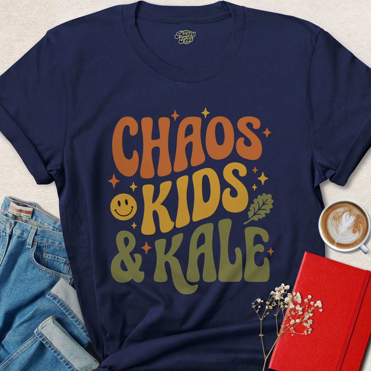 Chaos Kids and Kale Shirt Funny Vegan Parent Graphic Tee