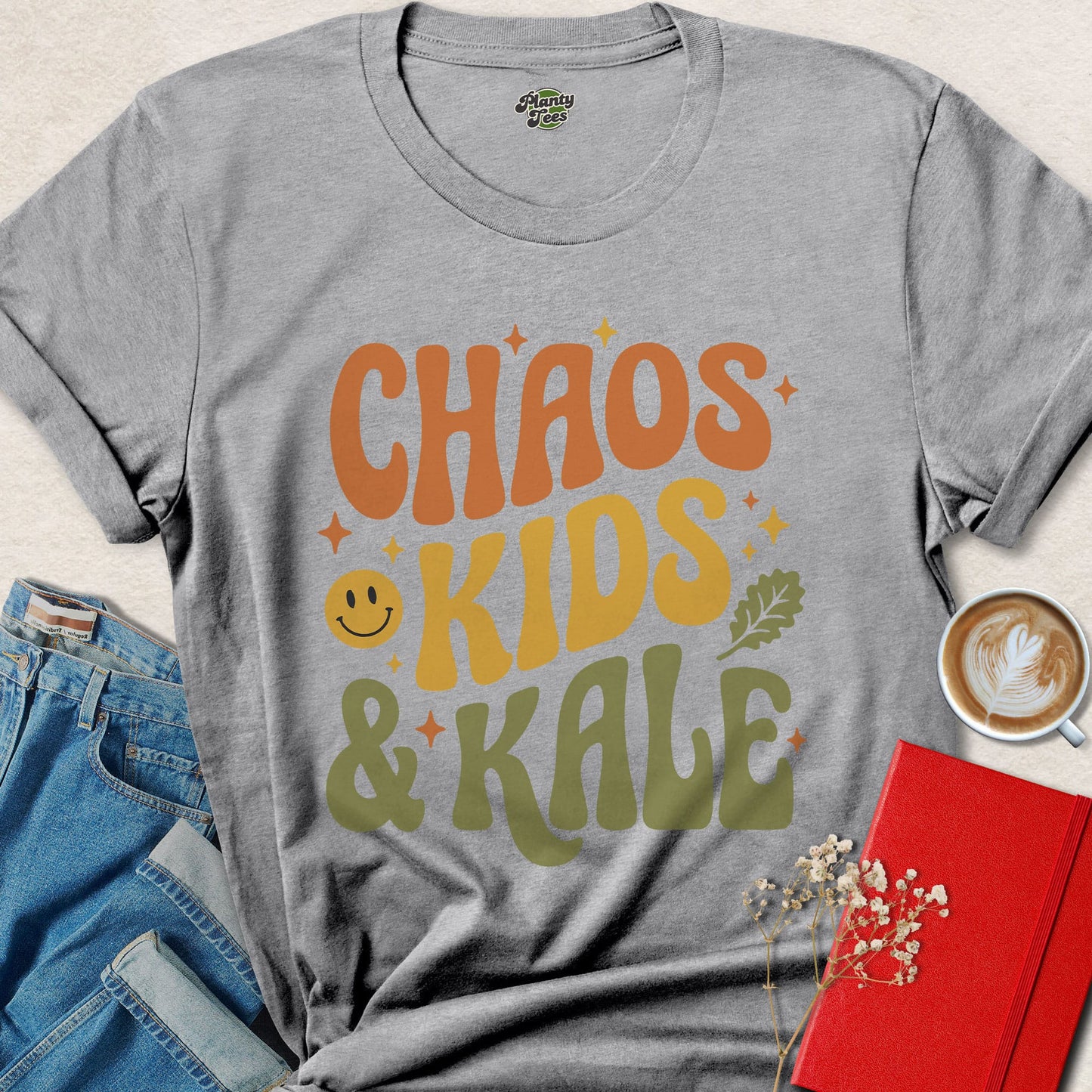 Chaos Kids and Kale Shirt Funny Vegan Parent Graphic Tee