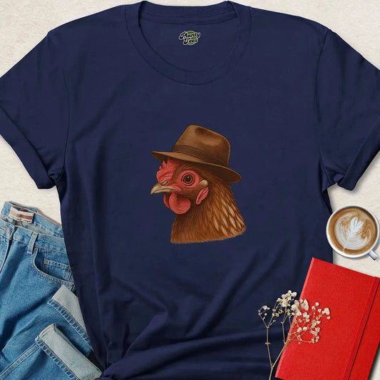 Chicken in Fedora Shirt – Funny Farm Animal Vegan Tee