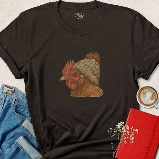 Chicken in a Beanie Shirt – Funny Vegan Farm Animal Tee