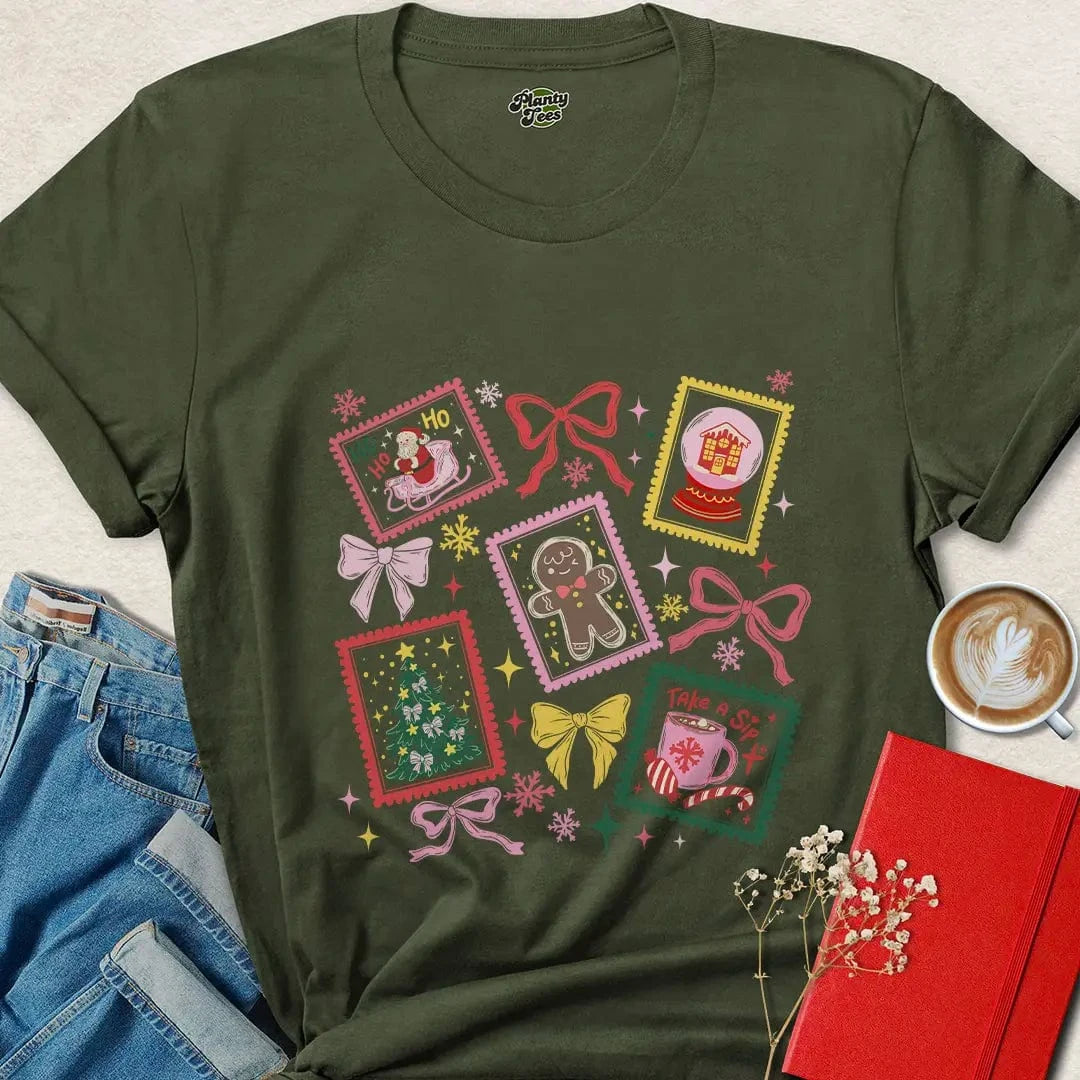 Holiday Stamp Christmas Shirt – Cute & Cozy Vegan Festive Tee