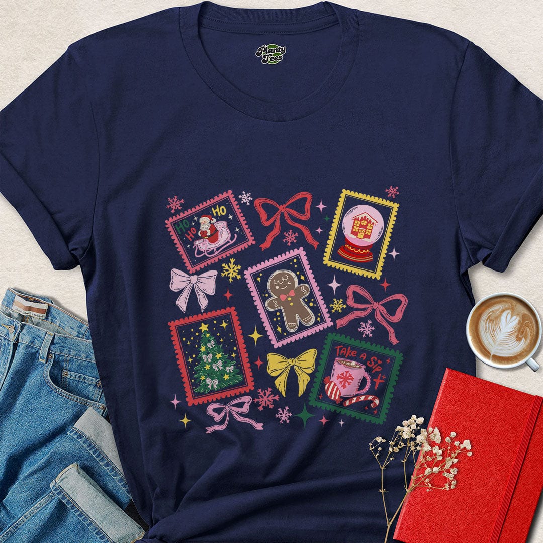 Holiday Stamp Christmas Shirt – Cute & Cozy Vegan Festive Tee