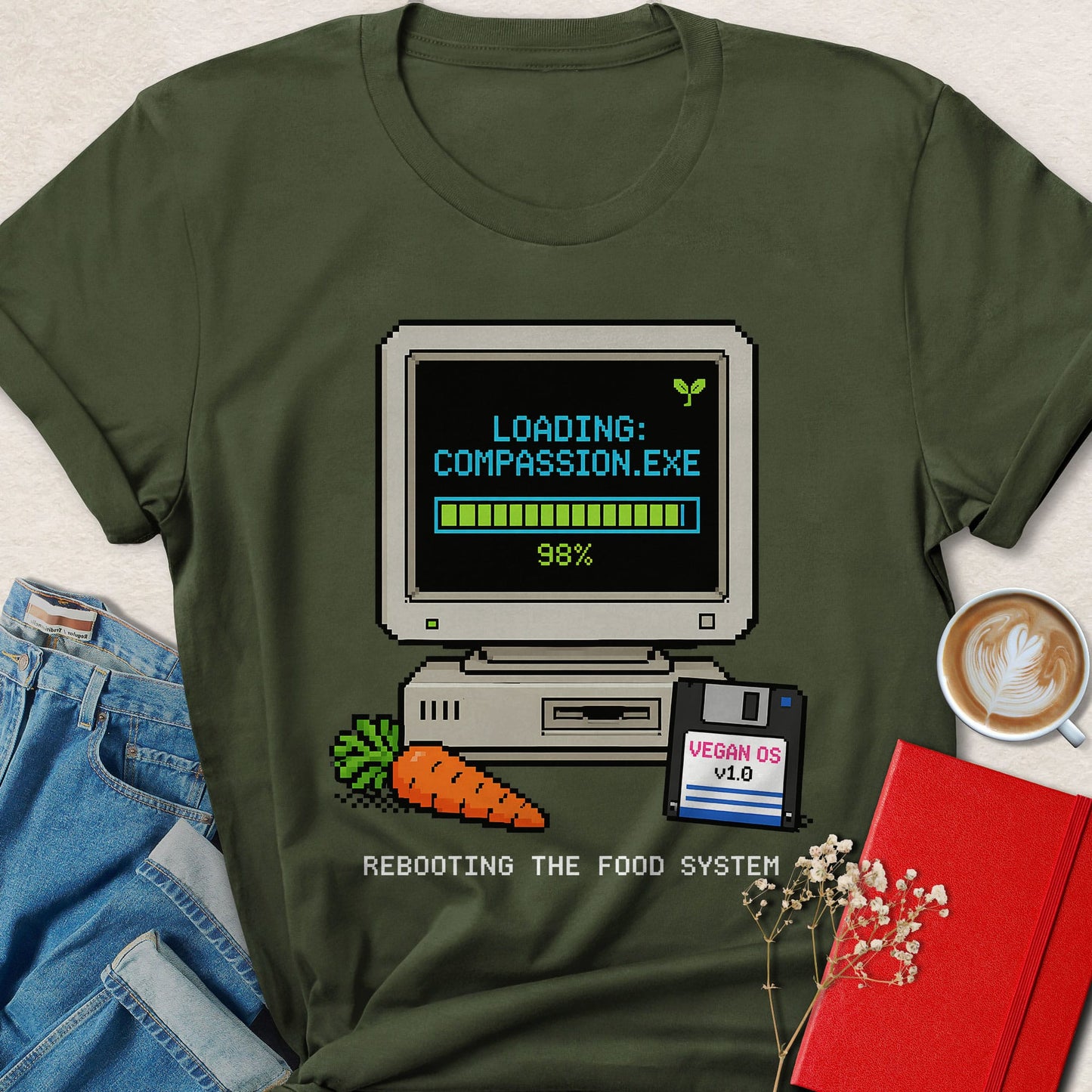 Loading Compassion.exe Pixel Art T-shirt