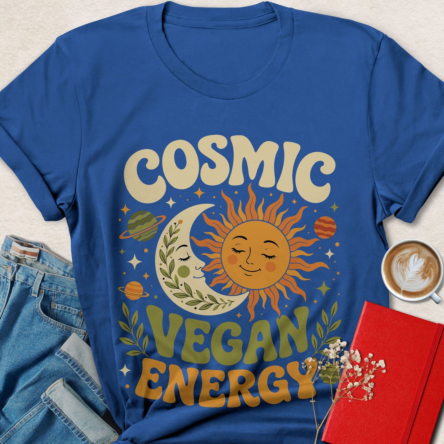 Cosmic Vegan Energy Shirt | Retro Celestial Vegan Tee