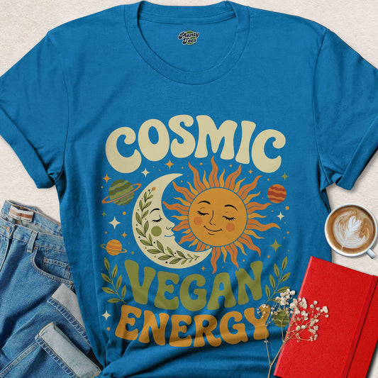 Cosmic Vegan Energy Shirt | Retro Celestial Vegan Tee