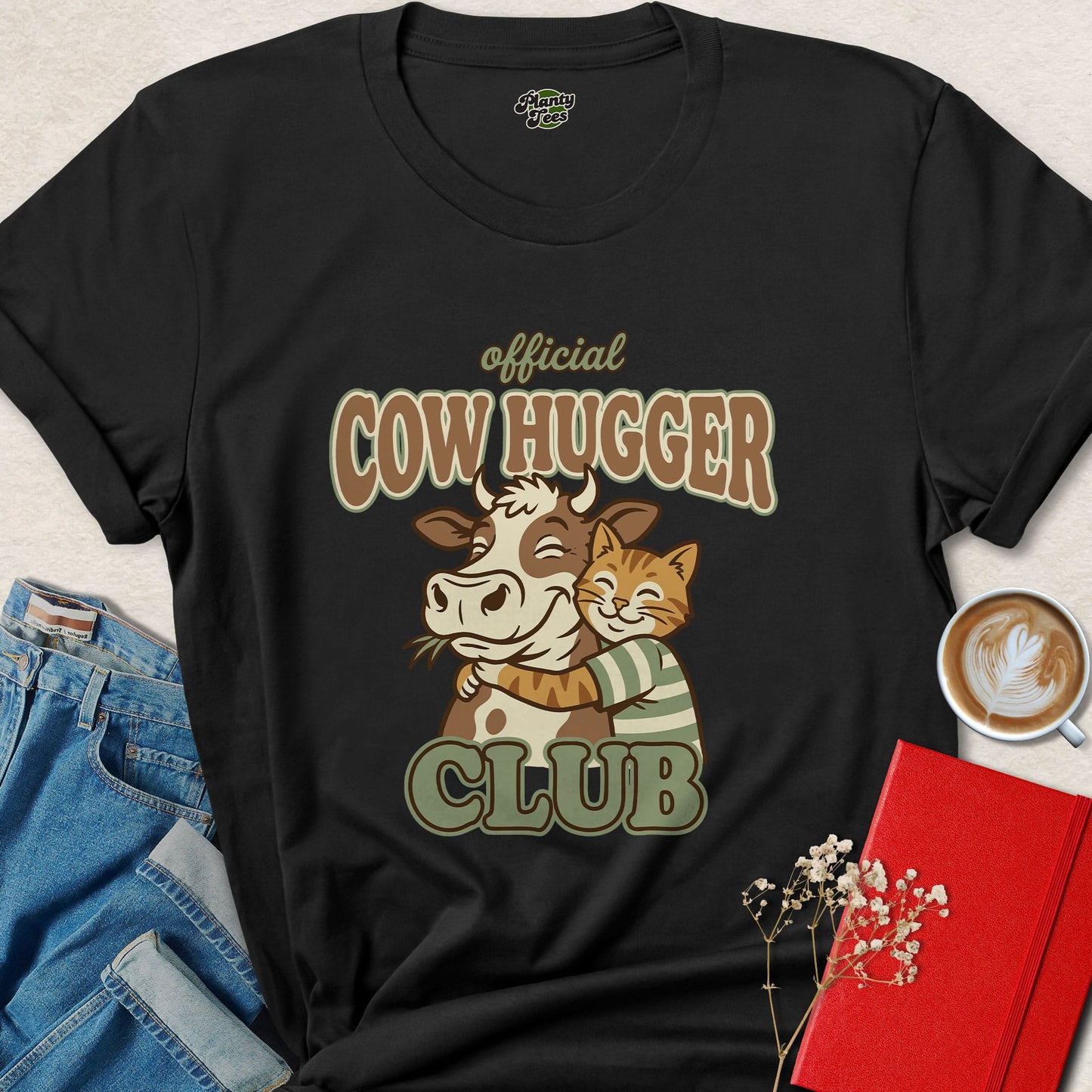 Vegan Cow Hugger Shirt Animal Rights Cute Graphic Tee Design