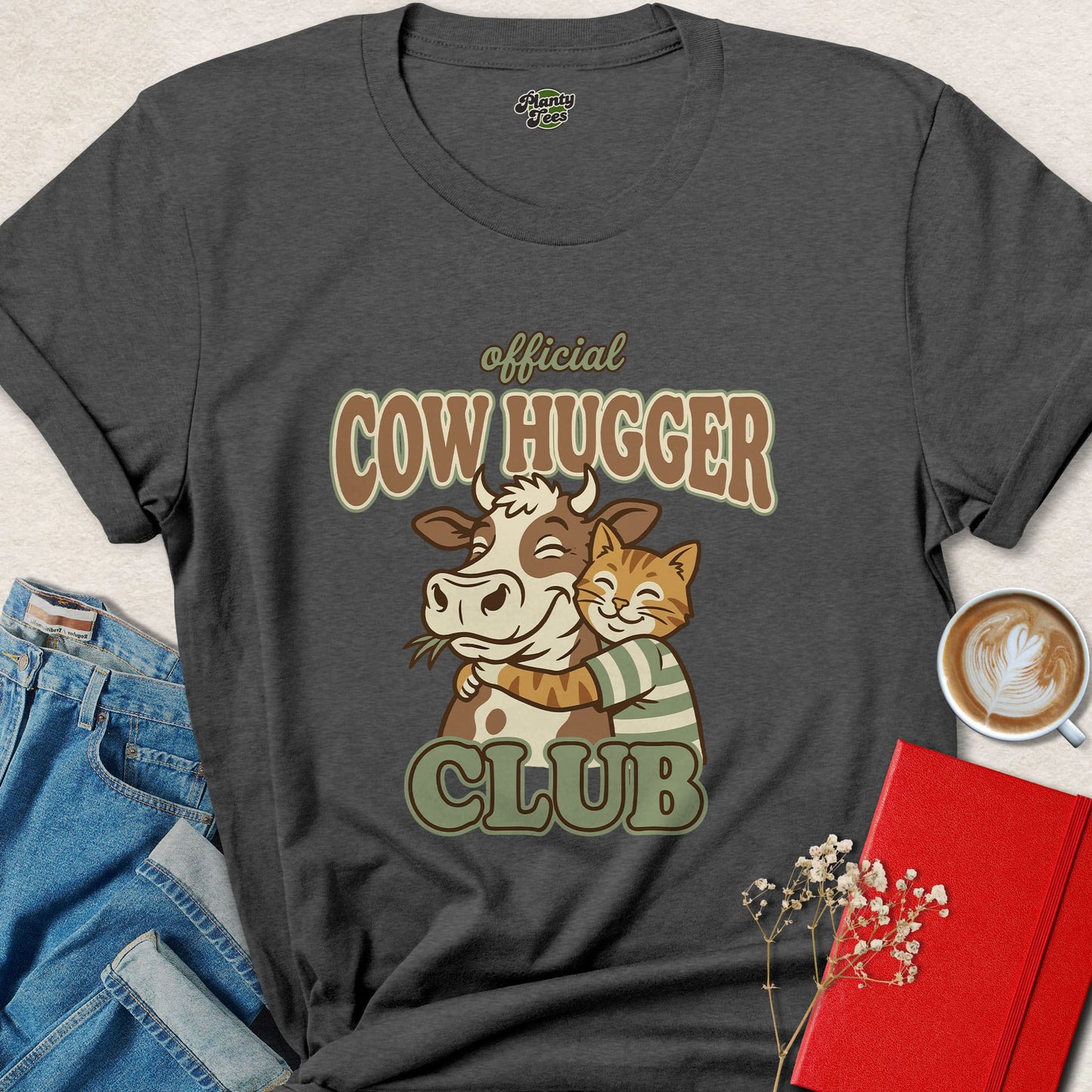 Vegan Cow Hugger Shirt Animal Rights Cute Graphic Tee Design