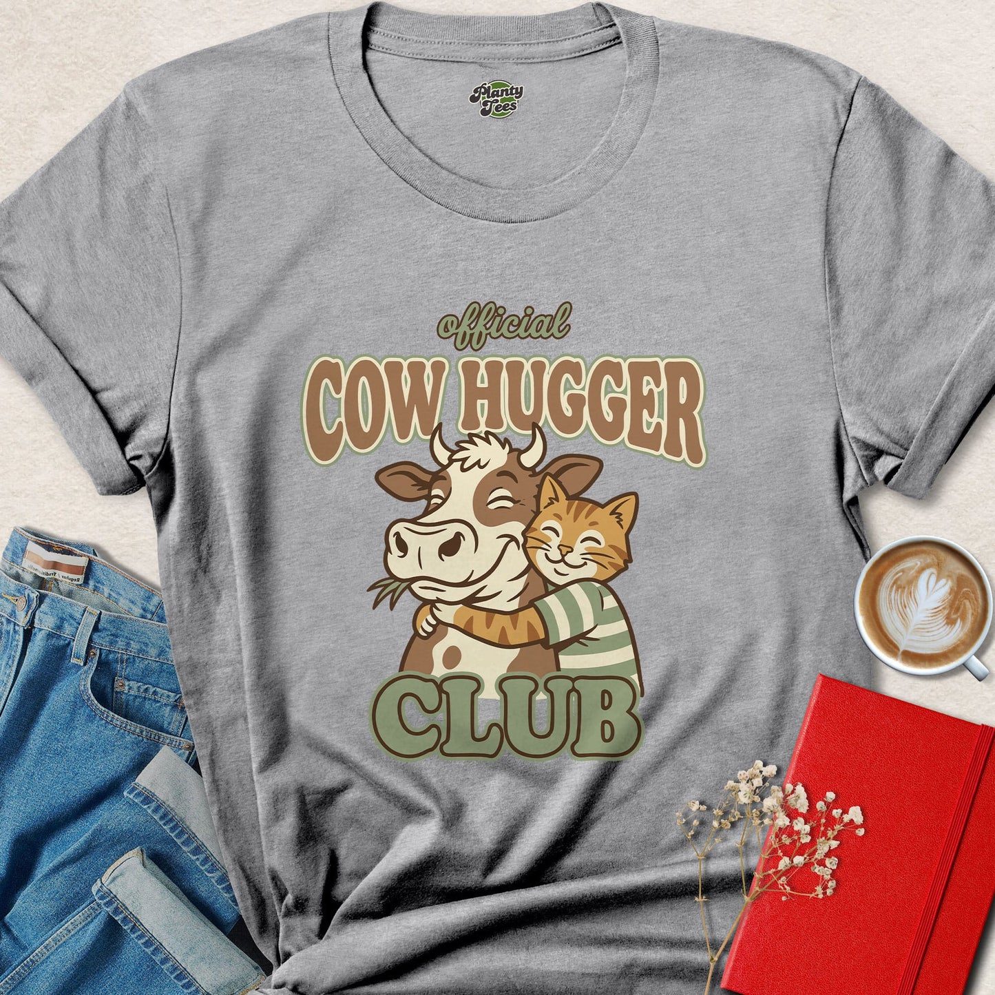 Vegan Cow Hugger Shirt Animal Rights Cute Graphic Tee Design