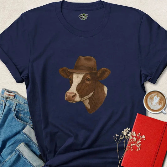 Cow in Fedora Shirt – Funny Vegan Animal Lover Tee
