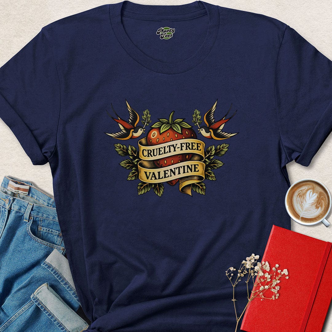 Cruelty-Free Valentine – Retro Vegan Tattoo Style T-Shirt