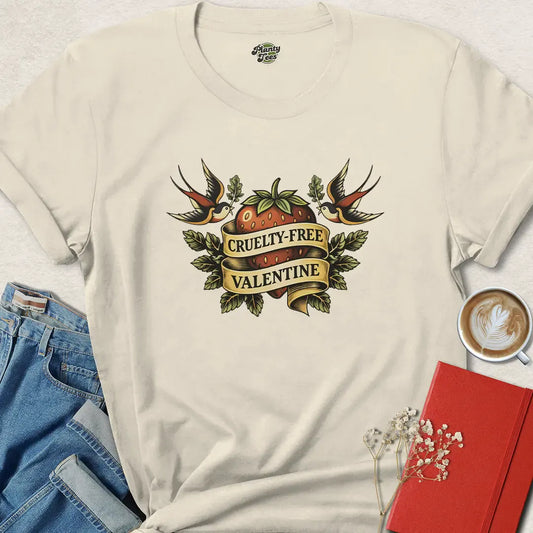 Cruelty-Free Valentine – Retro Vegan Tattoo Style T-Shirt