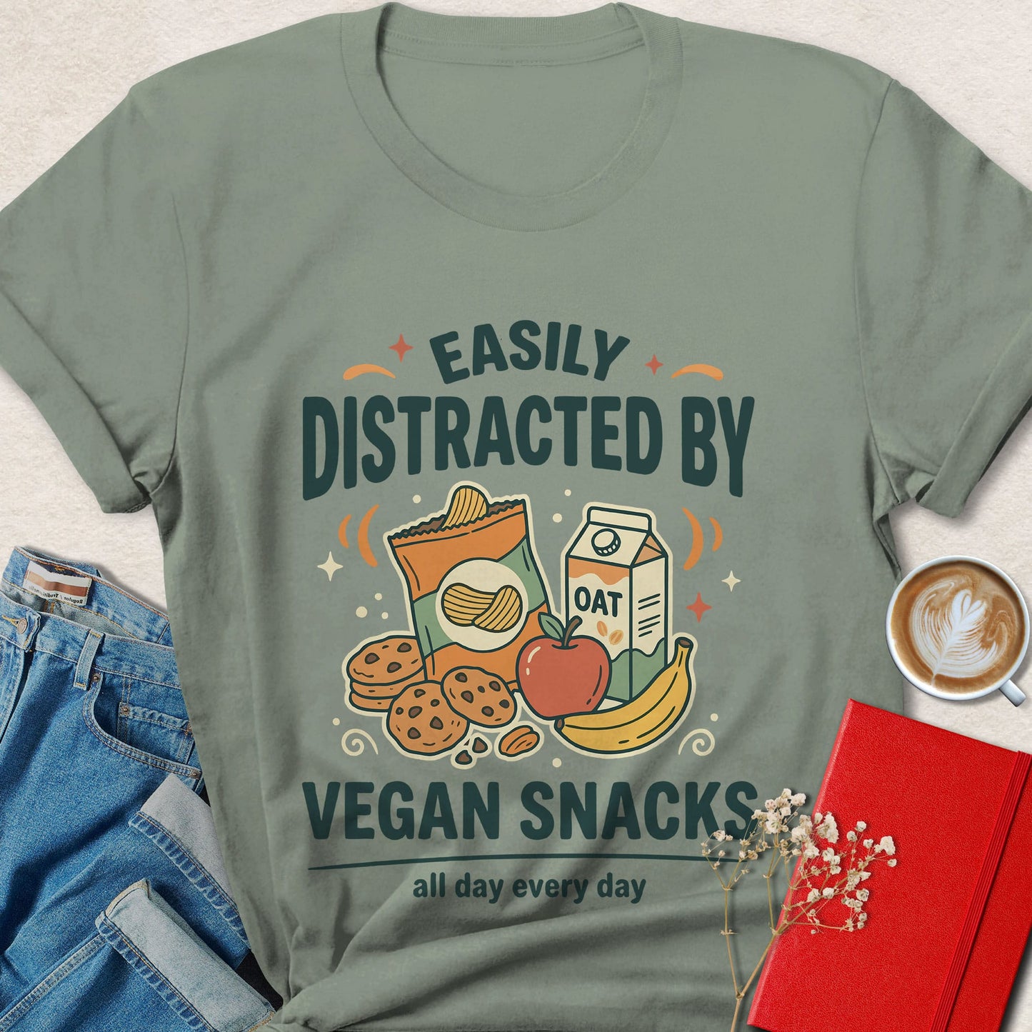 Easily Distracted By Vegan Snacks Shirt Plant Based Food Lover