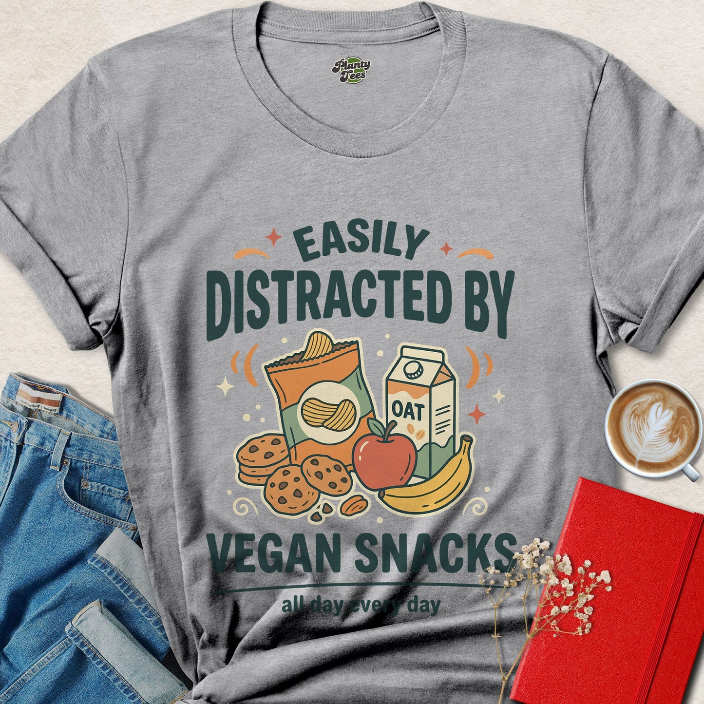Easily Distracted By Vegan Snacks Shirt Plant Based Food Lover