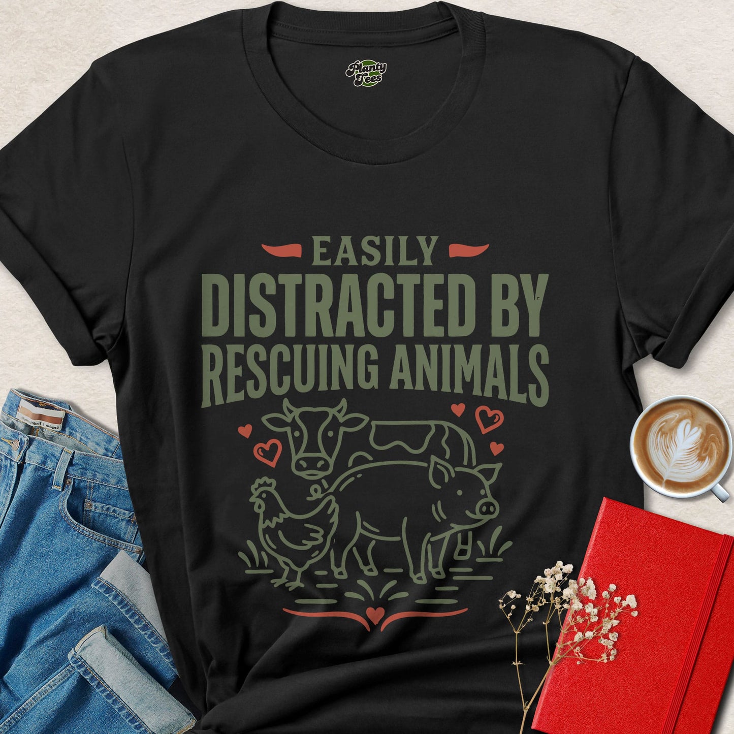 Easily Distracted By Rescuing Animals Shirt Animal Lover Tee