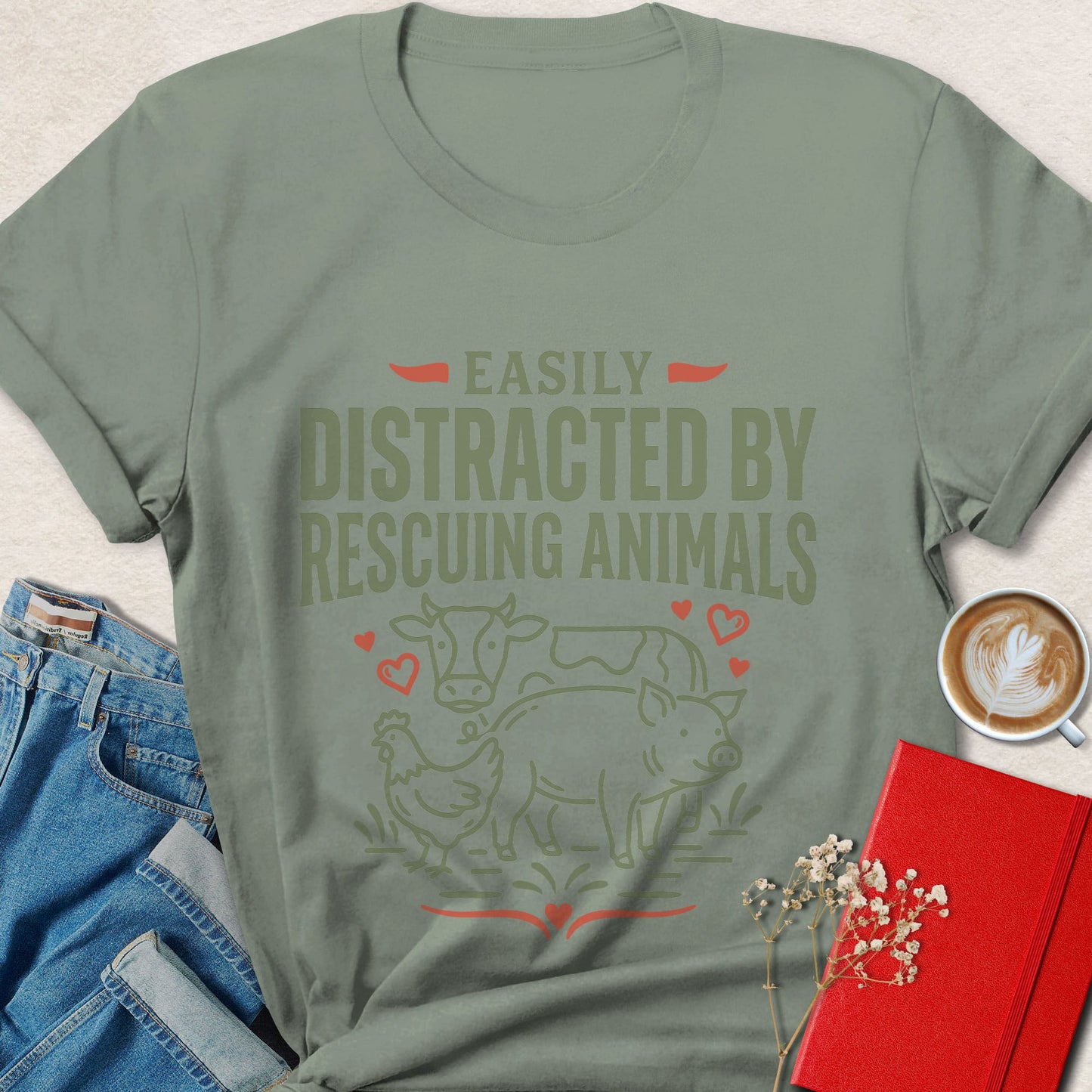 Easily Distracted By Rescuing Animals Shirt Animal Lover Tee