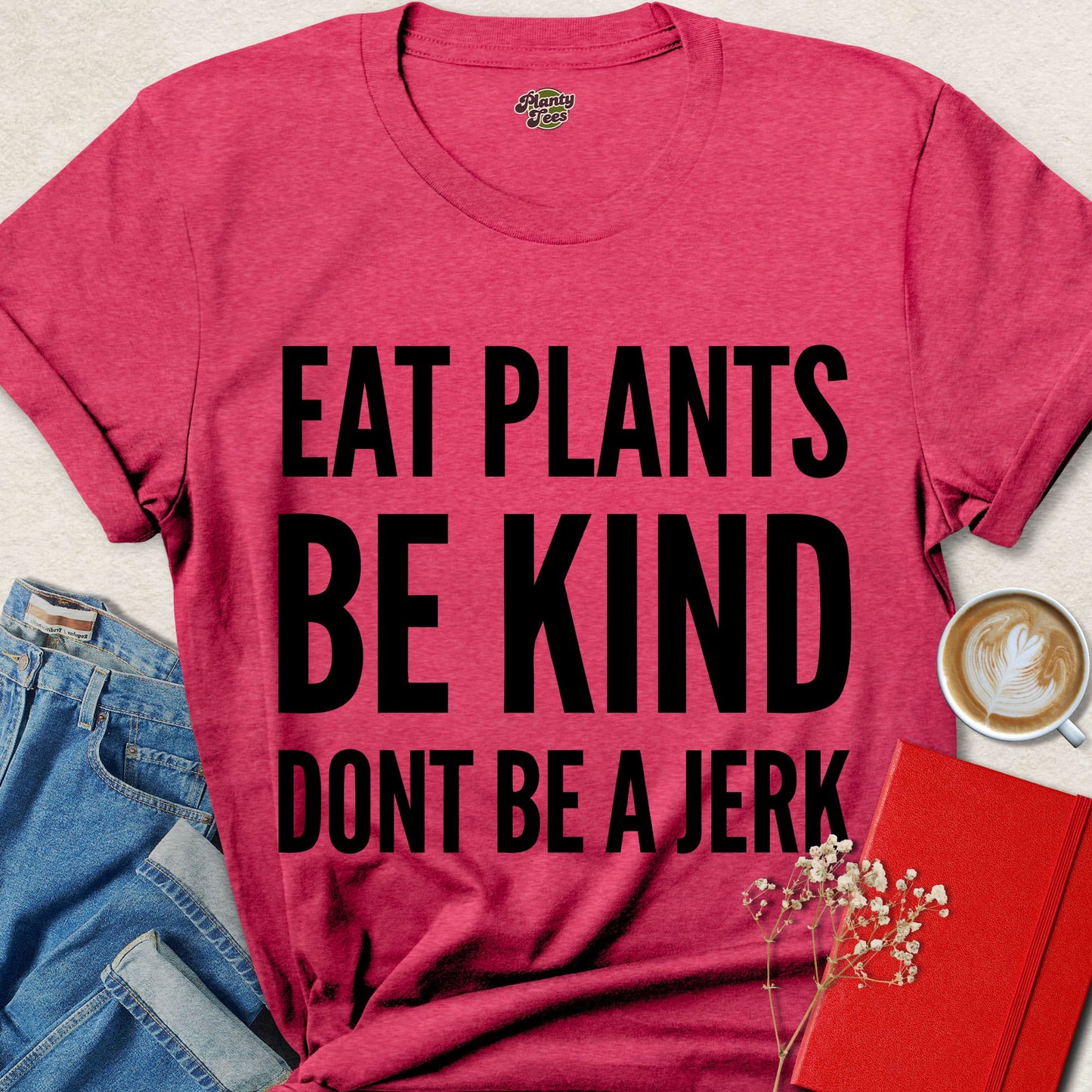 Eat Plants Be Kind Vegan Shirt Funny Plant Based Statement Tee