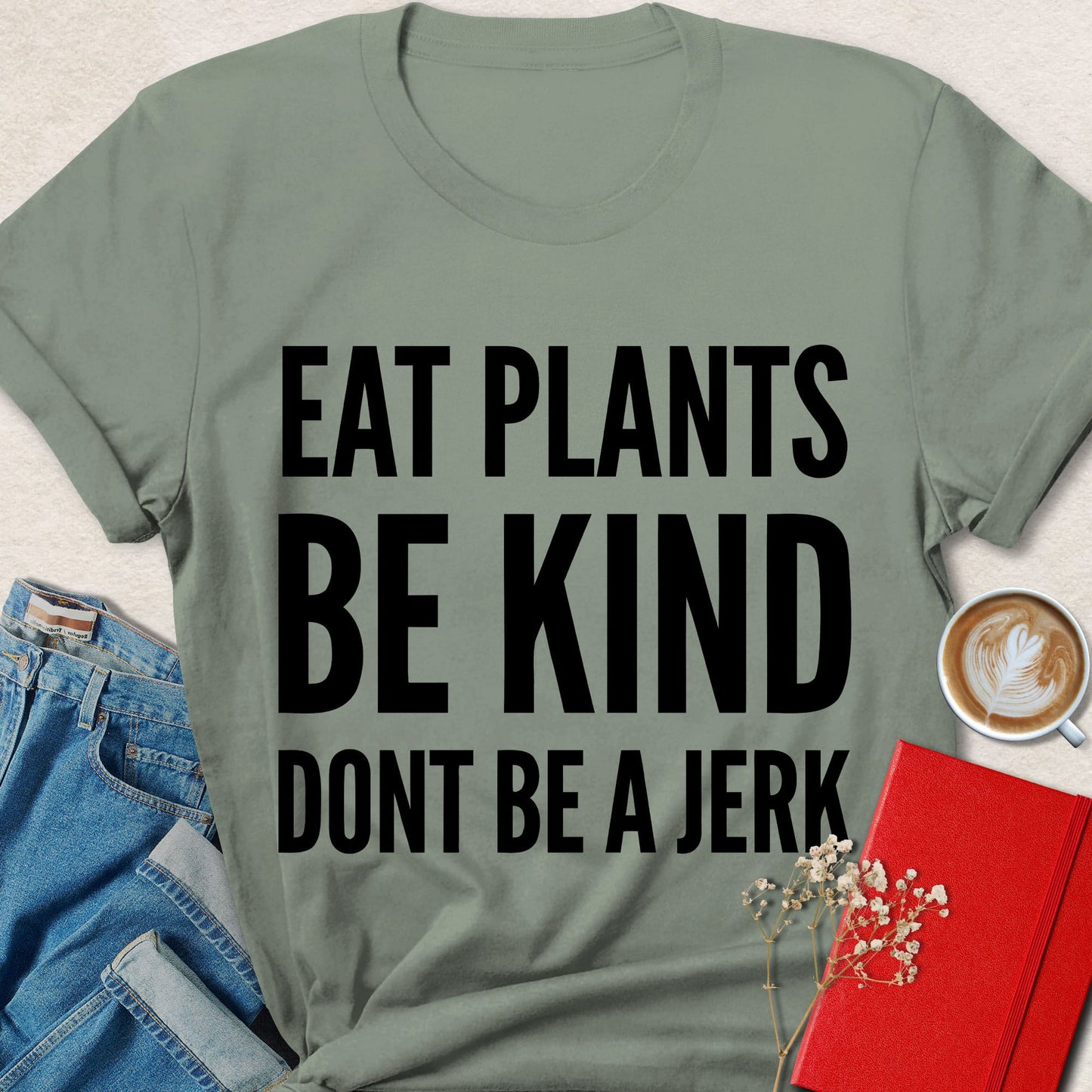 Eat Plants Be Kind Vegan Shirt Funny Plant Based Statement Tee