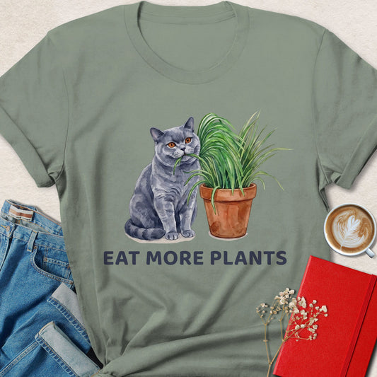 Eat More Plants Cat Vegan Shirt Plant Based Animal Lover Tee