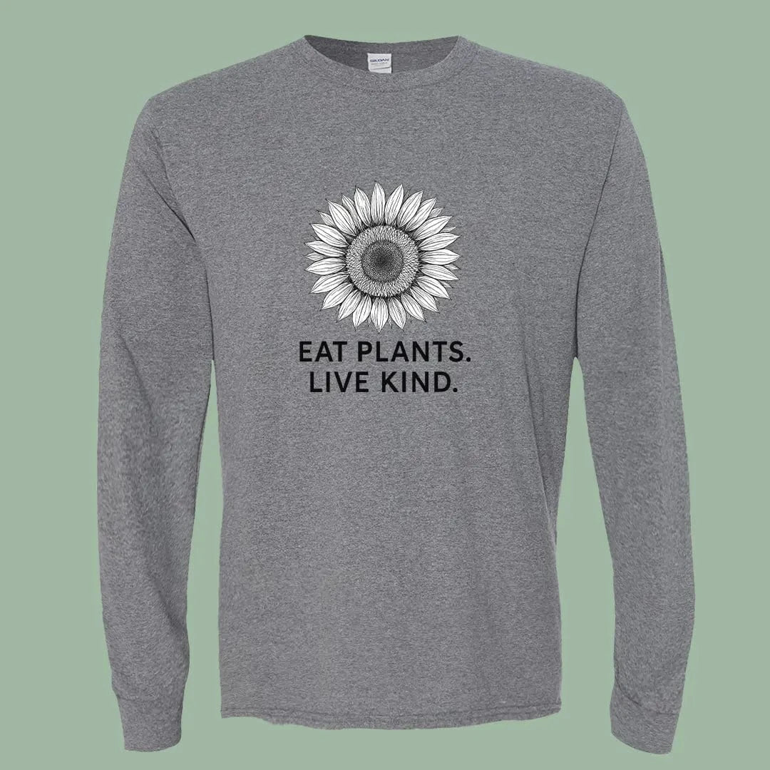 Eat Plants Live Kind Long Sleeve Tee – Simple Vegan Statement Shirt