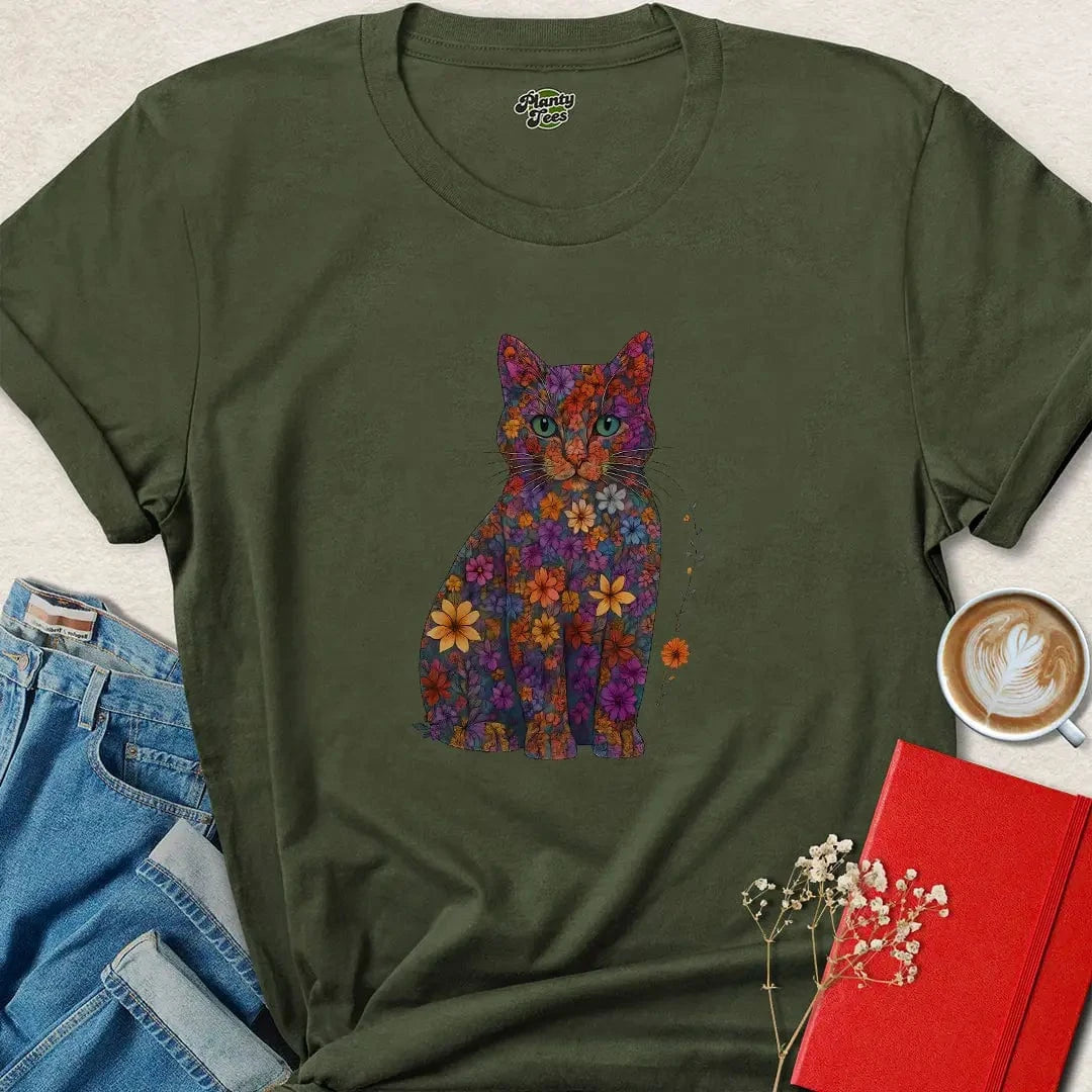 Floral Vegan Cat Shirt – Soft Cruelty-Free Style for Animal Lovers
