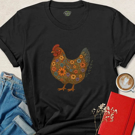 Floral Chicken Vegan Shirt – Cruelty-Free Tee for Farm Animal Lovers