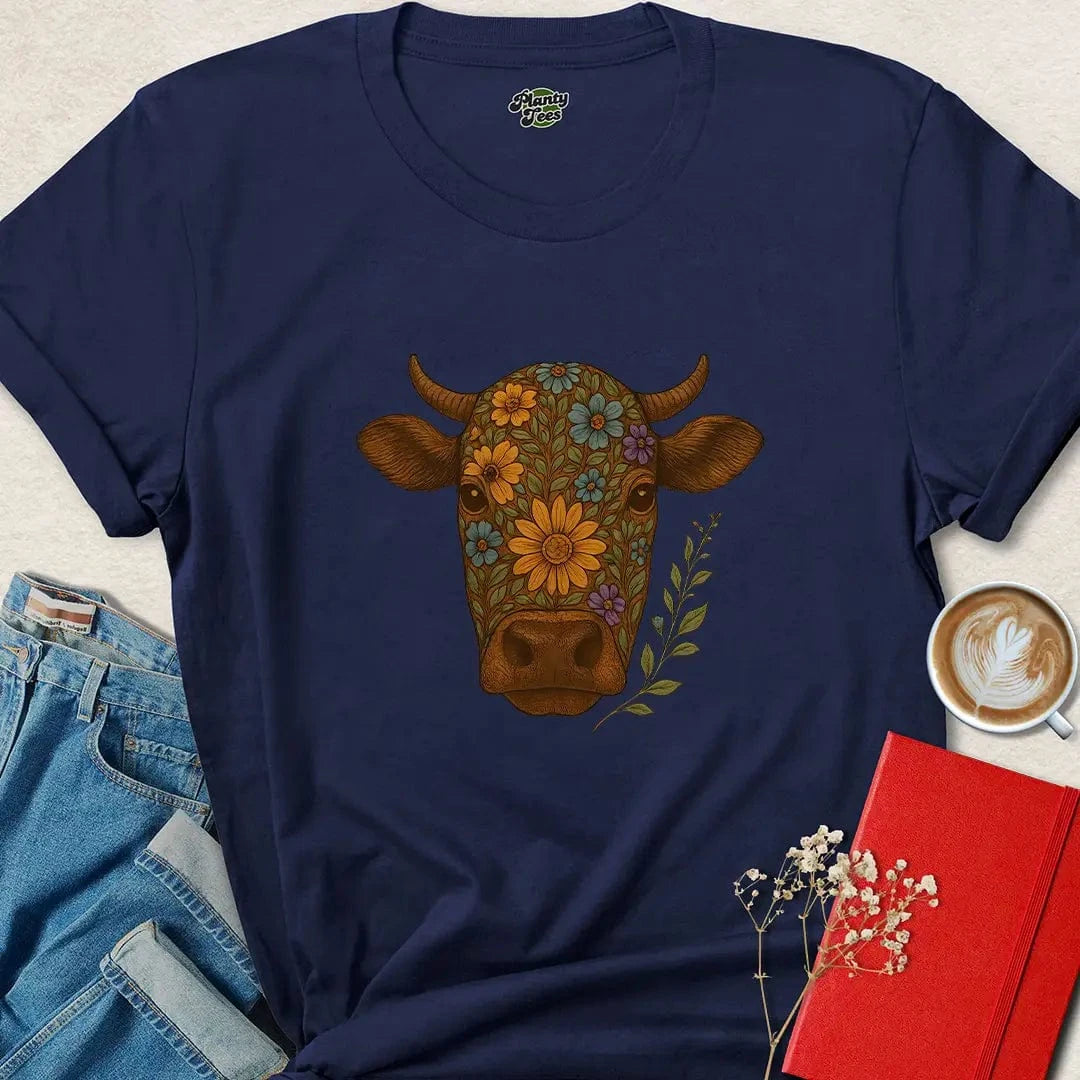 Floral Cow Vegan Shirt – Ethical Animal Rights Tee with Heart