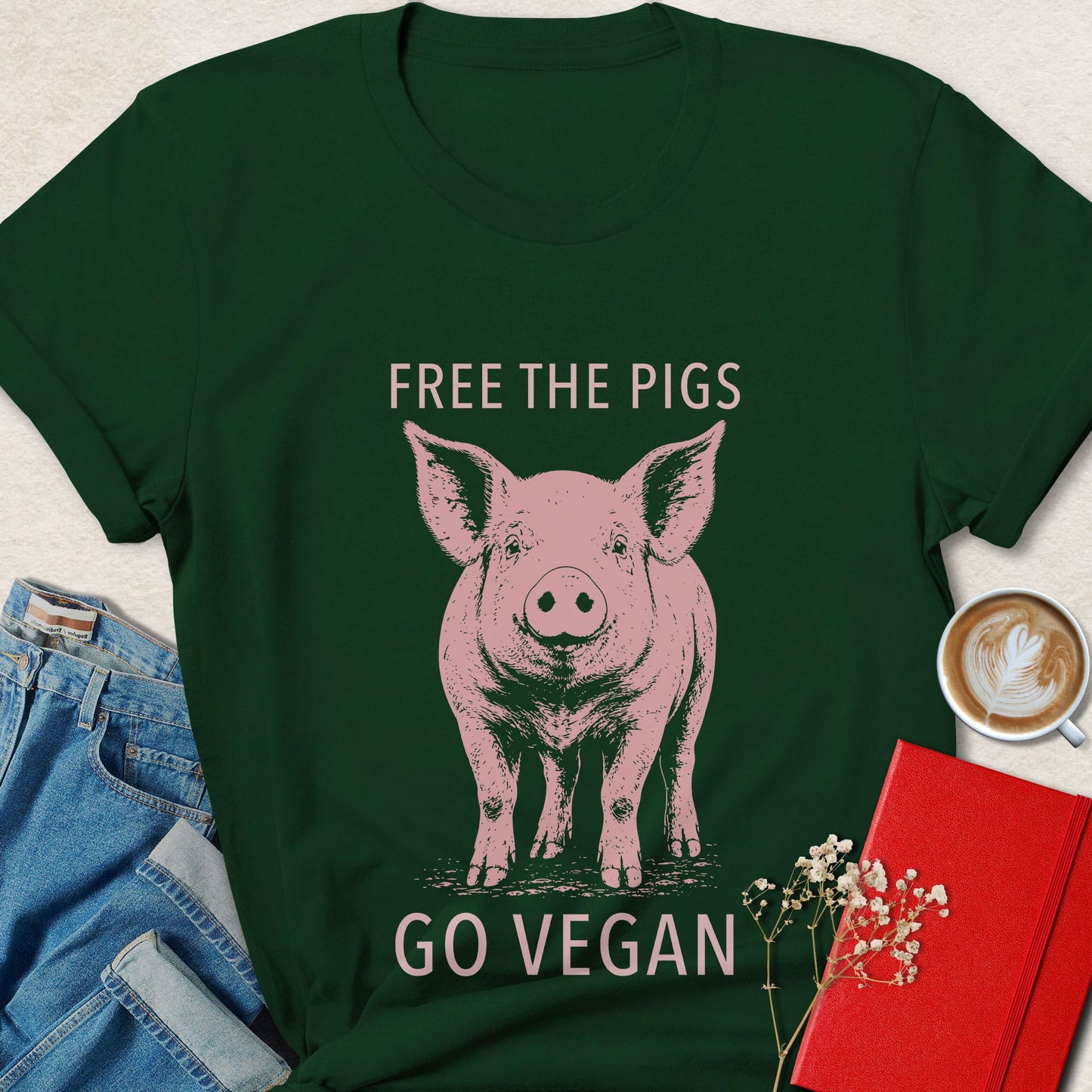 Free The Pigs Go Vegan Animal Rights Graphic Shirt