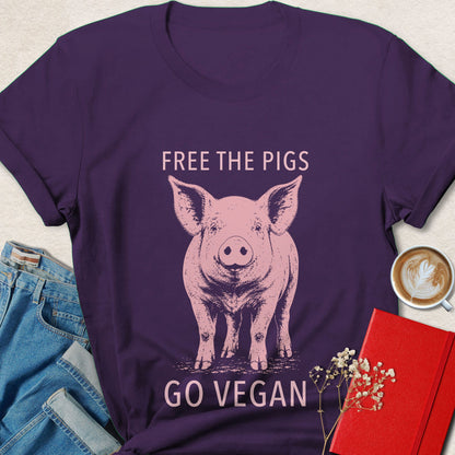 Free The Pigs Go Vegan Animal Rights Graphic Shirt