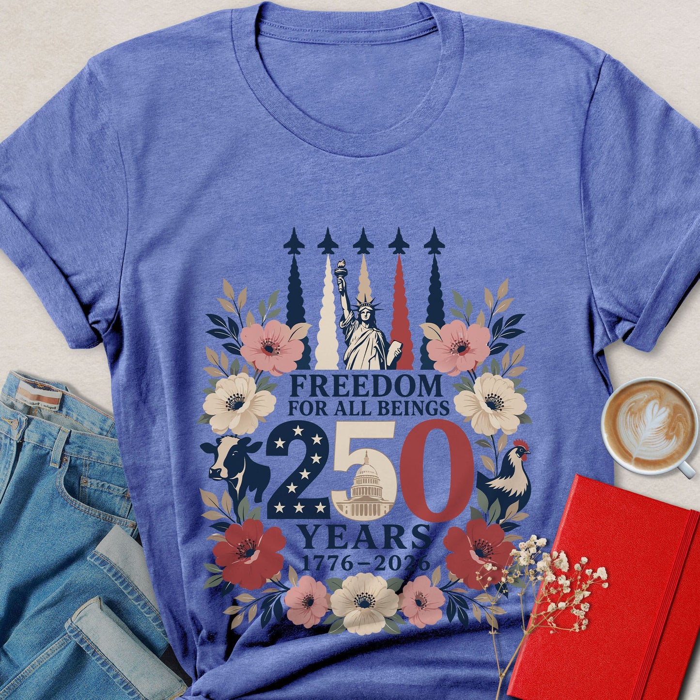 Freedom For All Beings 250 Years Vegan Patriotic T-Shirt