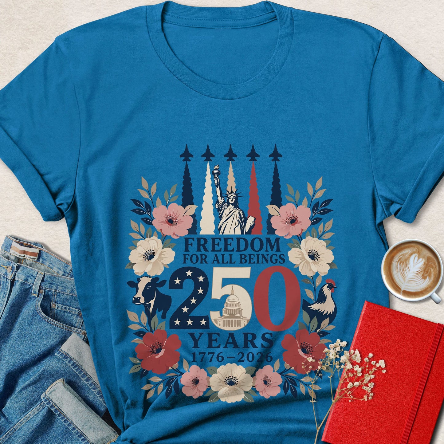 Freedom For All Beings 250 Years Vegan Patriotic T-Shirt