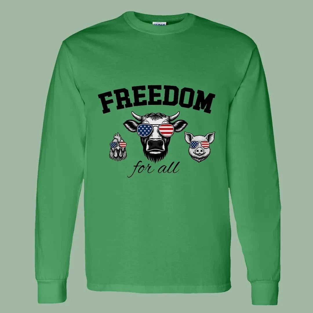 Freedom for All Vegan Shirt – Patriotic Animal Rights Long Sleeve