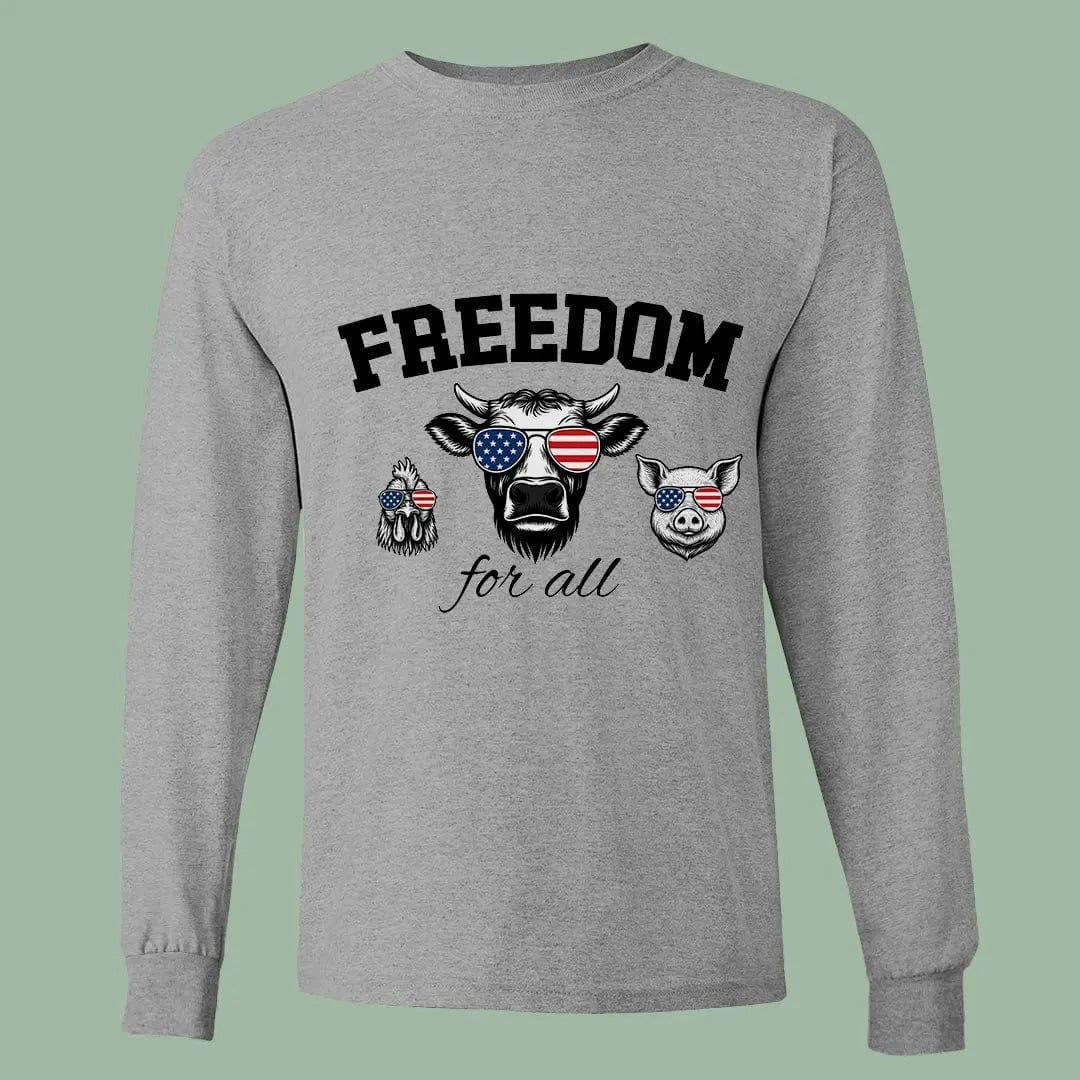 Freedom for All Vegan Shirt – Patriotic Animal Rights Long Sleeve